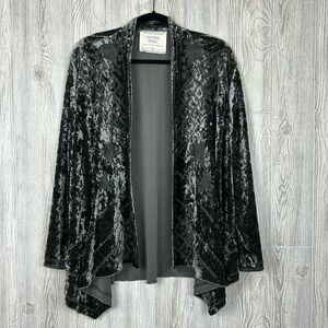 California Moonrise Crushed Velvet Embroidered Cascading Open Cardigan Shrug L